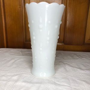 White Milk glass vase tear drops and dots design, no marking unknown maker